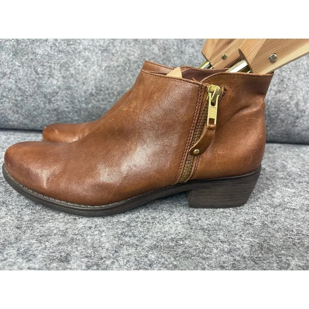 Eric Michael London Booties Women 37 Brown Leather Zip Ankle Boots Spain